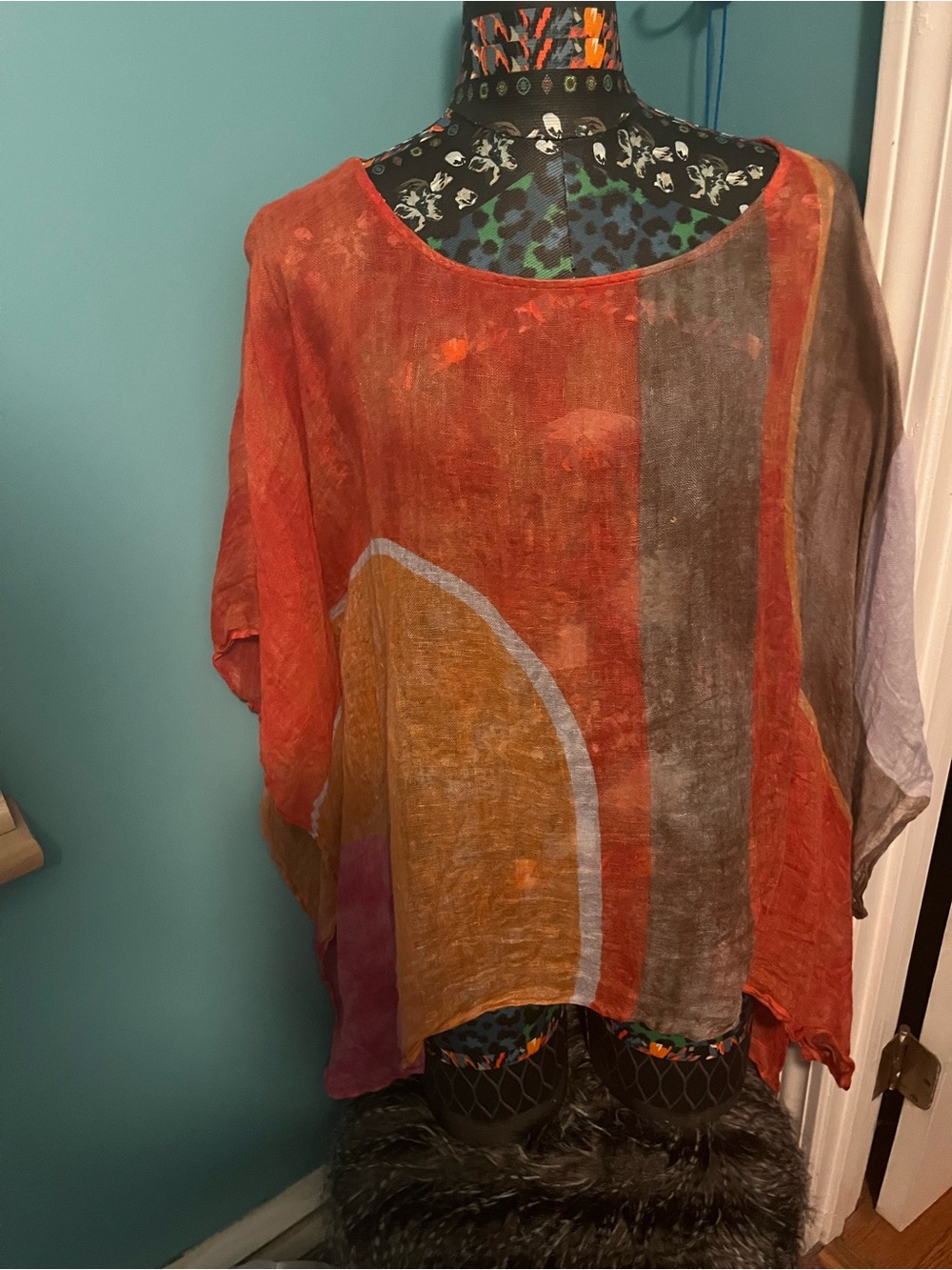Chico's Multicolor Abstract Orange and Brown Tunic